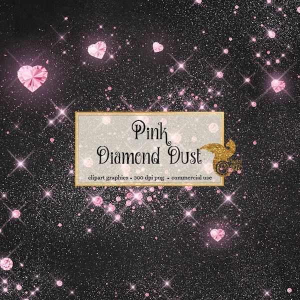 Clipart de poussière de diamant rose, diamant coeur clipart, superpositions de poussière de paillettes scintillantes bling, clipart de la Saint-Valentin, diamants roses numérique PNG