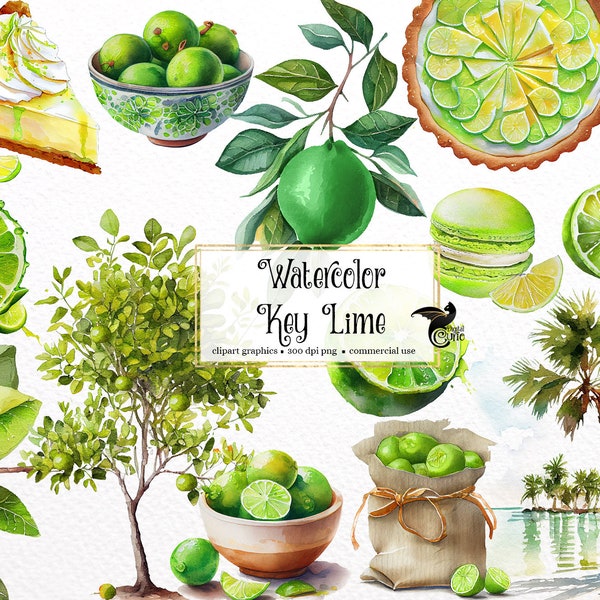 Watercolor Key Lime Clipart - digital png key lime pie, citrus graphics for instant download commercial use