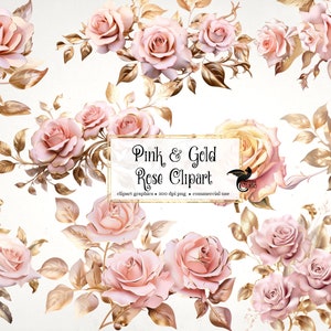 Roze en gouden rozen clipart - rozenblaadjes en boeketten in PNG-formaat voor commercieel gebruik