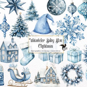 Aquarel Baby Blue Christmas Clipart - wintervakantie illustraties in PNG-indeling direct downloaden voor commercieel gebruik