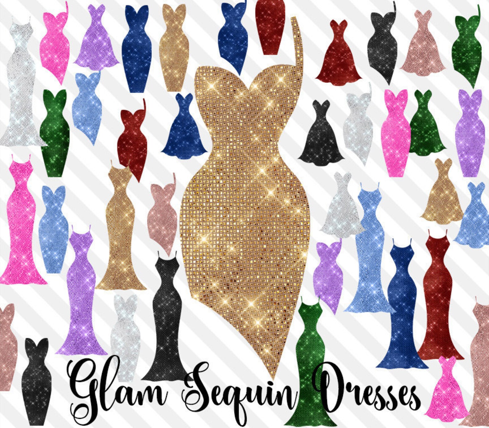 Glam Sequin Dresses Clipart Fashion Glitter dress clip art Etsy