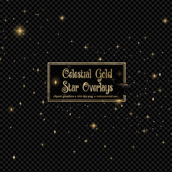 Celestial Gold Star Overlays, starry night gold star clusters in PNG format with transparent backgrounds instant download commercial use