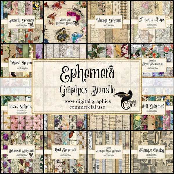 Ephemera Grafik Bundle, Rabatt Clipart und digitales Papier, digitales Scrapbooking, Vintage digitale Ephemera, rustikales digitales Papier