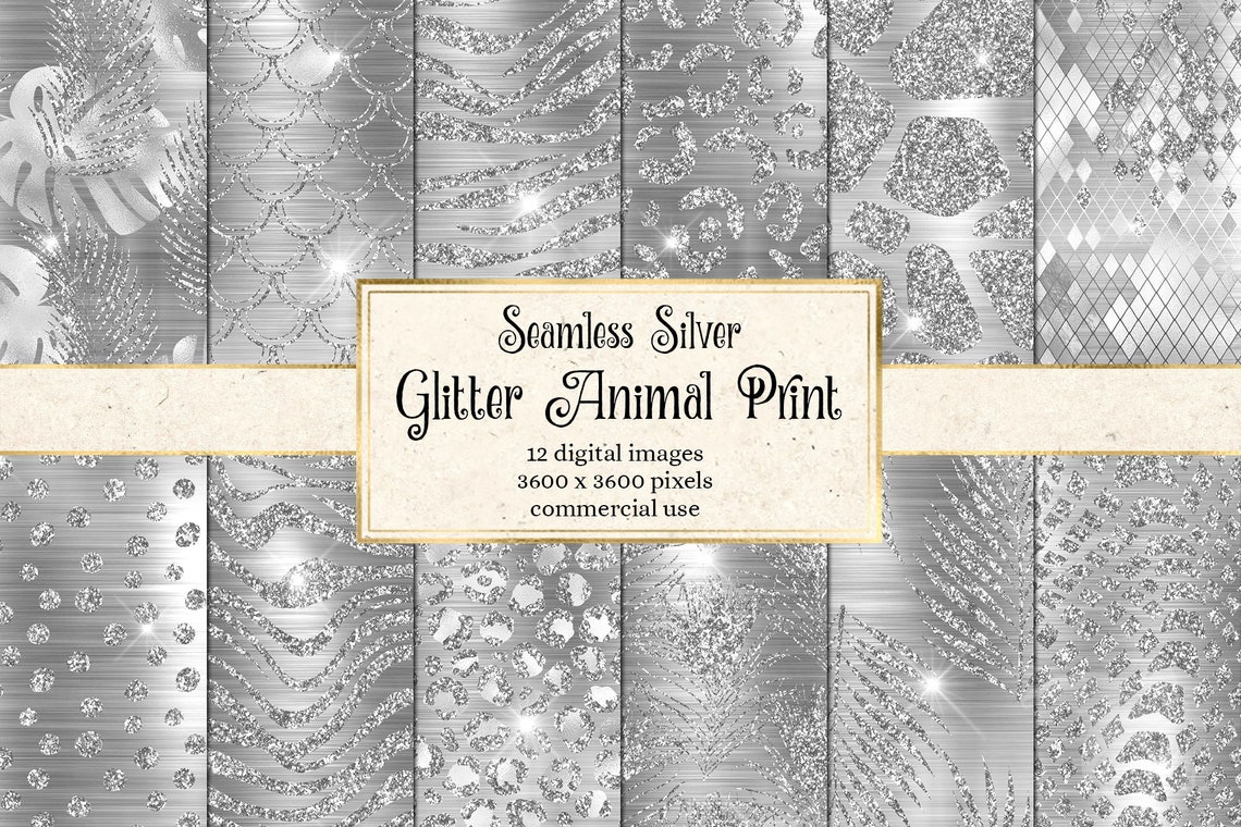 Silver Glitter Animal Print Digital Paper – Seamless Textures (digital ...