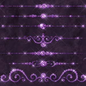 Purple Diamond Dividers Clipart, luxury bling wedding clip art, diamond clipart, bridal shower, page separators, commercial use graphics