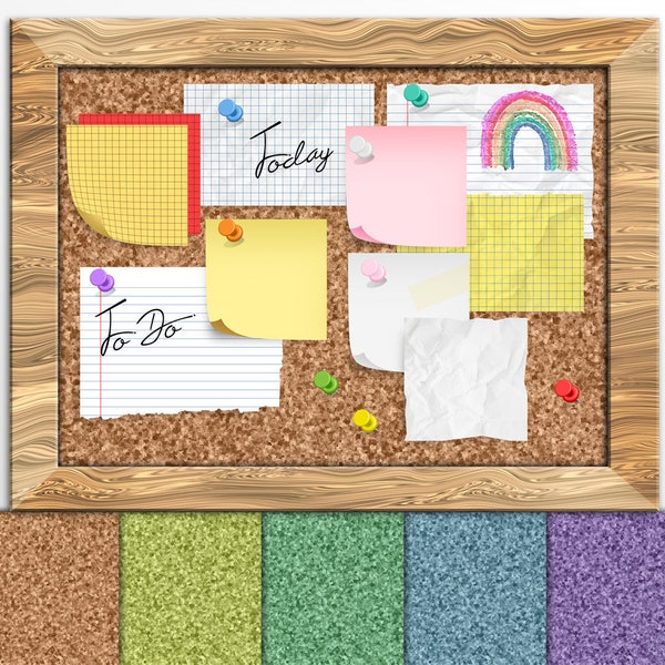 Cork Board Notes - sticky notes and reminders in PNG format with corkboard and whiteboard textures instant download for commercial use