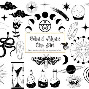 Celestial Mystic Clip Art - digital occult and esoteric Wicca clipart graphics in png format for commercial use