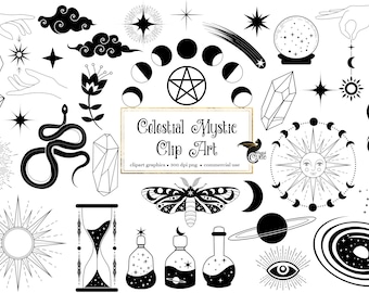 Celestial Mystic Clip Art - digital occult and esoteric Wicca clipart graphics in png format for commercial use