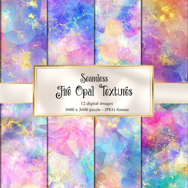 Seamless Fire Opal Textures, jewel rainbow texture backgrounds printable scrapbook paper for commercial use