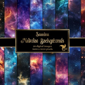 Nevels digitaal papier, naadloze textuur galaxy nevel en ster achtergronden, gouden ster plakboekpapier direct downloaden