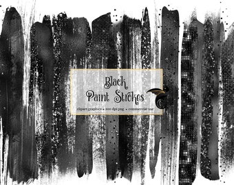 Black Glitter Paint Strokes Clipart, Foil Brush Strokes (Digital PNG)