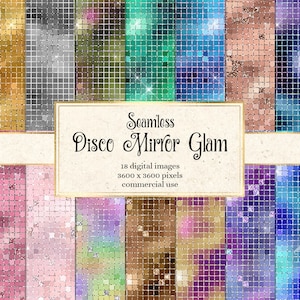 Disco Spiegel Glam Digitales Papier - nahtlos schimmernde Hintergründe mit Glitzer funkelt Pailletten sofort download für kommerzielle Nutzung