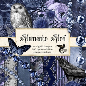 Memento Mori Digital Scrapbooking Kit, Gothic Halloween clipart Victorian gothic digital paper grunge textures for commercial use