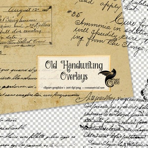 Old Handwriting Overlays, Digital Vintage Letters PNG overlay clipart and old paper texture for junk journals decoupage digital scrapbooking