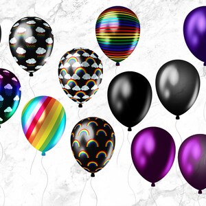 Peut inclure: Une collection de 12 ballons color&eacute;s avec diff&eacute;rents motifs, notamment des arcs-en-ciel, des nuages, des rayures et des motifs g&eacute;om&eacute;triques. Les ballons sont brillants et r&eacute;fl&eacute;chissent la lumi&egrave;re.