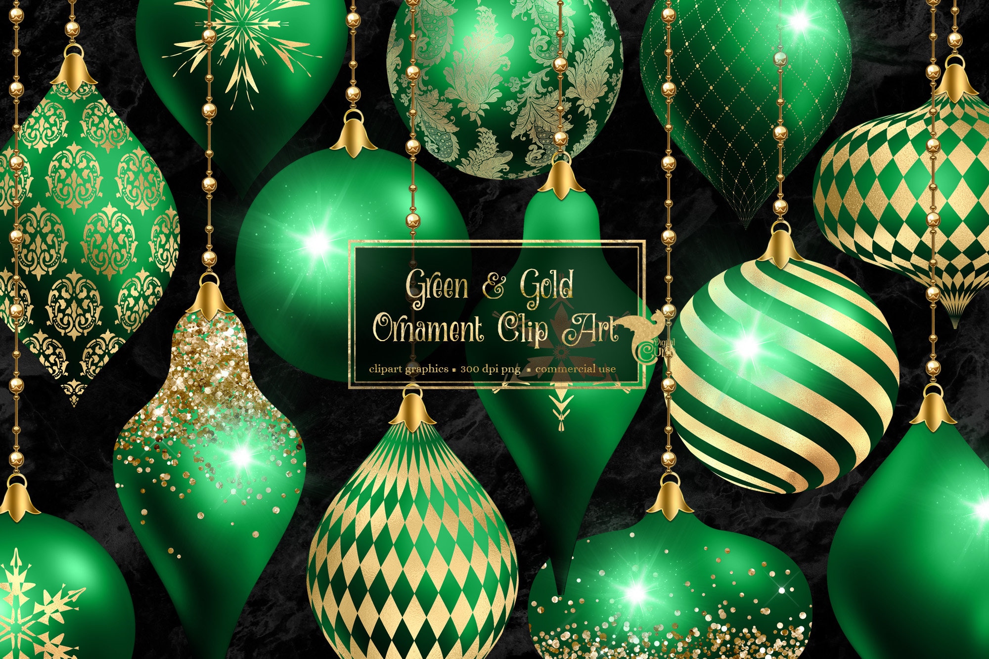 Bronze and Gold Christmas Ornaments Clipart digital glitter Christmas ball ornament clip art in png format for commercial use