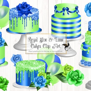 Royal Blue and Lime Cakes Clipart, birthday and wedding cake clip art instant download for commercial use