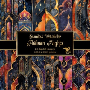 Watercolor Arabian Nights Digital Paper - seamless printable digital backgrounds for commercial use