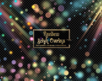 Rainbow Bokeh Overlays - light effects in png format for photography and art instant download commercial use