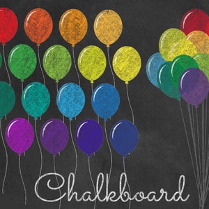 Rainbow Chalkboard Balloons Clipart, PNG Clip art set, chalk party balloons, chalkboard digital paper instant download commercial use