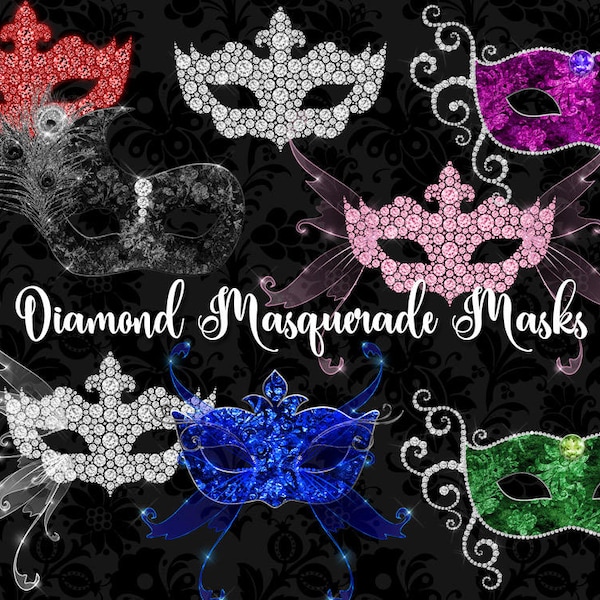 Diamond Masks Clipart, Mardi Gras mask clip art, Carnival graphics, Venetian mask, costume party digital instant download commercial use