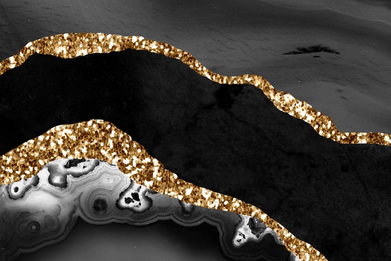 Black and Gold Agate Borders digital watercolor geode PNG | Etsy