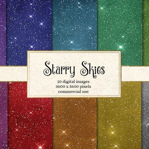 Digitalt papper med stjärnklar himmel - Glitter himmelsbakgrunder (10-pack) (digital nedladdning)