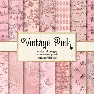 Vintage Pink digital paper, rustic pink textures and antique distressed backgrounds instant download for commercial use