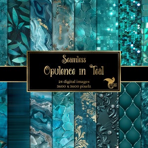 Opulence in Teal Digital Paper - seamless glitter and foil metallic glam textures for instant download commercial use