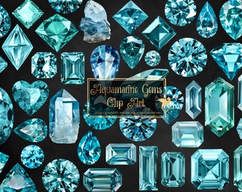 Klipart z klejnotami akwamarynu – luksusowy diament PNG (pobieranie cyfrowe)