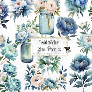 Aquarell Blaue Pfingstrose Clipart - Pfingstrosen im PNG-Format zum sofortigen Download für kommerzielle Nutzung