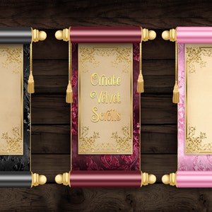 Verzierte Velvet Scrolls Clipart - digitaler ClipArt für magische Fantasy-Designs sofort download für kommerzielle Nutzung