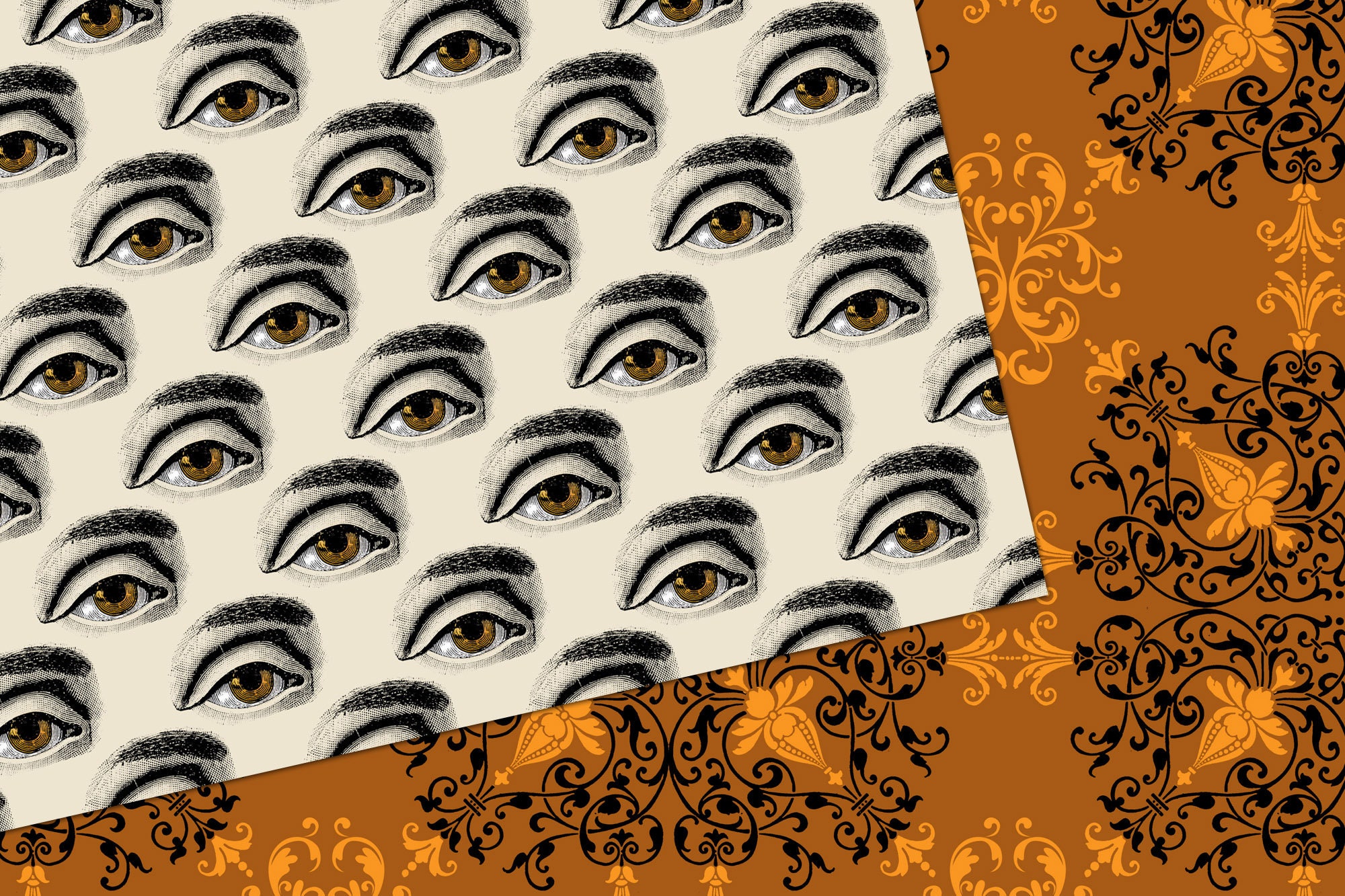 Retro Halloween Digital Paper Textures, Skull Vintage Patterns (digital ...