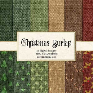 Christmas Burlap Digital Paper Linen Natural Backgrounds, Textures, Holiday Digital Scrapbook Paper Pack Instant download image 1