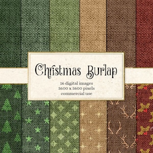 Christmas Burlap Digital Paper Linen Natural Backgrounds, Textures, Holiday Digital Scrapbook Paper Pack Instant download image 1