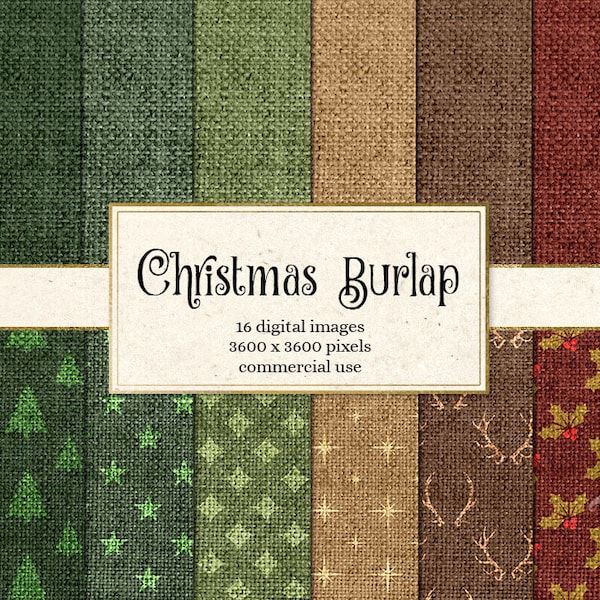 Christmas Burlap Digital Paper - Linen Natural Backgrounds, Textures, Holiday Digital Scrapbook Paper Pack Instant download