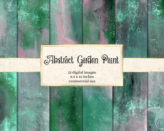 Abstract Garden Paint Digital Paper Textures, 8 1/2 x 11 hand painted backgrounds, printable scrapbook paper