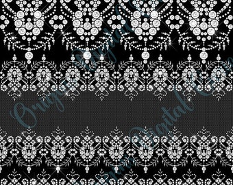 Diamond Lace Clipart, White Rhinestone Borders (Digital PNG)
