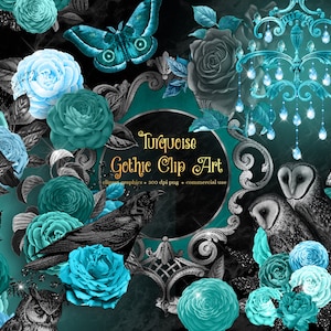 Turquoise Gothic Clipart - vintage dark glam clip art graphics in png format instant download for commercial use