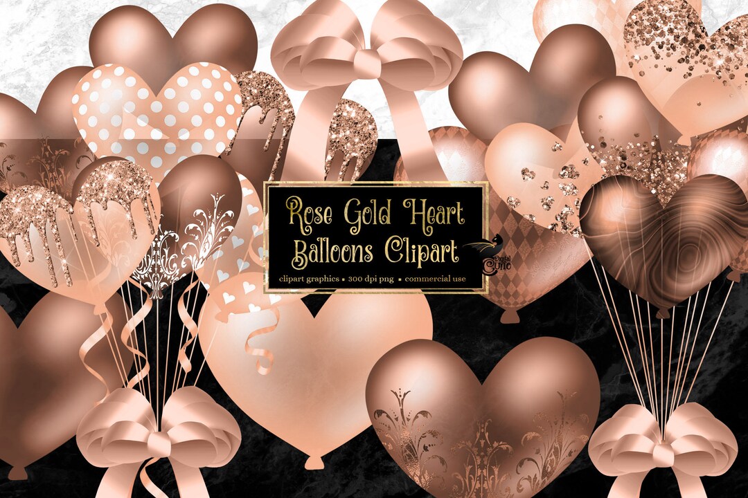 Rose Gold Heart Balloons Clipart - Digital Clip Art Graphics for Party ...
