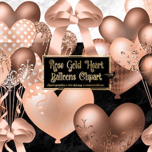 Rose Gold Heart Balloons Clipart - digital clip art graphics for party invitations and commercial use designs