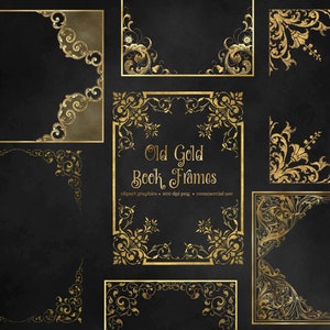 Old Gold Book Frames Clipart - vintage antique coin ornemental bordure clip art, png utilisation commerciale téléchargement instantané