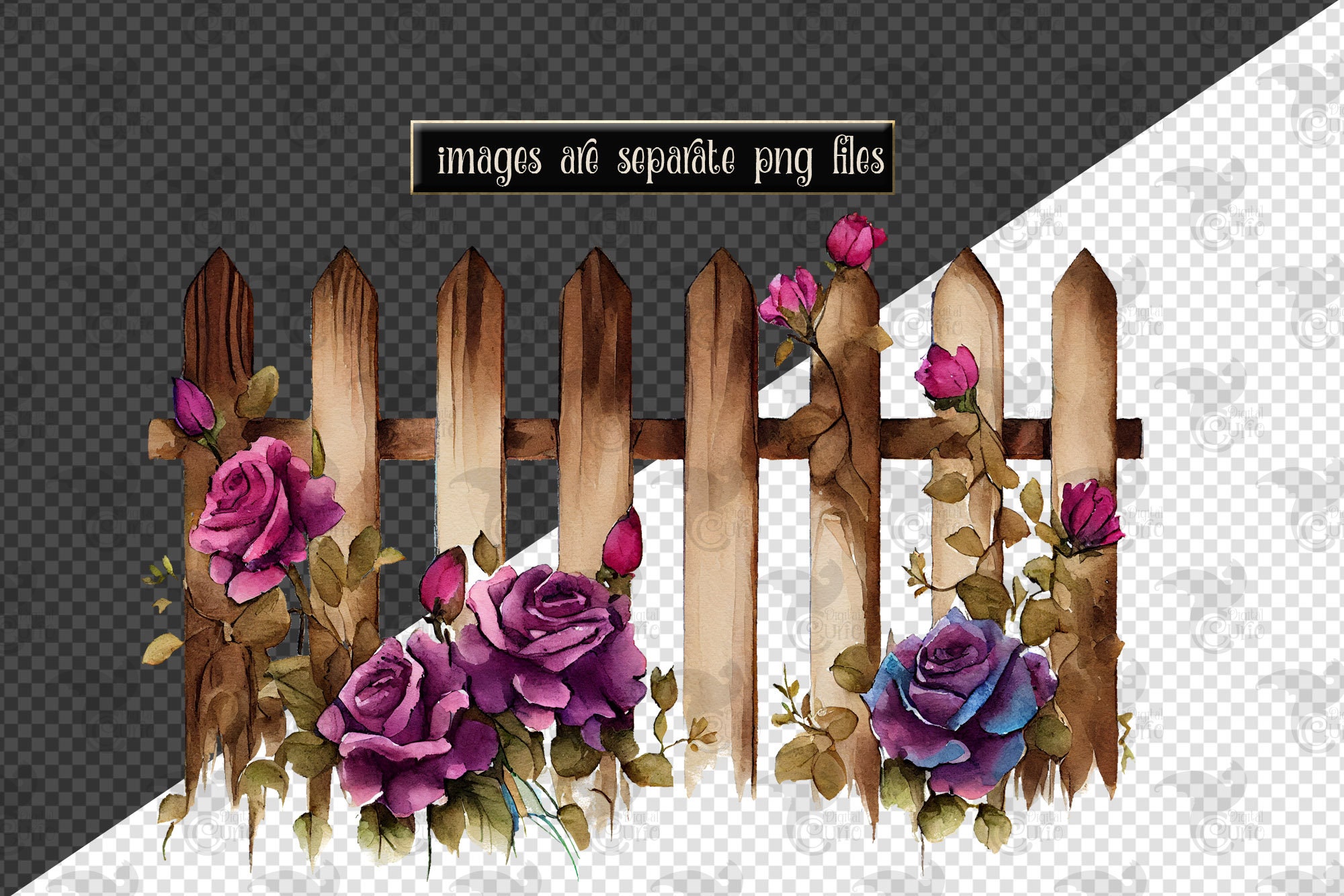 Acuarela rústica vallas de piquete Clipart - primavera floral formato PNG  descarga instantánea para uso comercial - Etsy México, image size:2000x1333