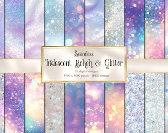 Iridescent Bokeh and Glitter Digital Paper, rainbow sparkle backgrounds, instant download for commercial use