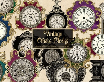 Puede incluir: Una colección de relojes antiguos ornamentados con acentos dorados y diseños intrincados. Los relojes están dispuestos sobre un fondo de varios colores, incluyendo rojo, morado, verde y azul. Los relojes son todos de diferentes estilos, pero todos tienen un aspecto clásico y antiguo.