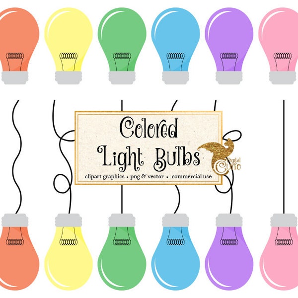 Light Bulb Clipart, colored light bulbs clip art, light bulb vectors, eps, digital printable hanging light bulbs, lightbulb illustrations