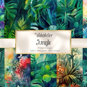 Watercolor Jungle Digital Paper - abstract tropical watercolor printable instant download printable scrapbook paper for commercial use