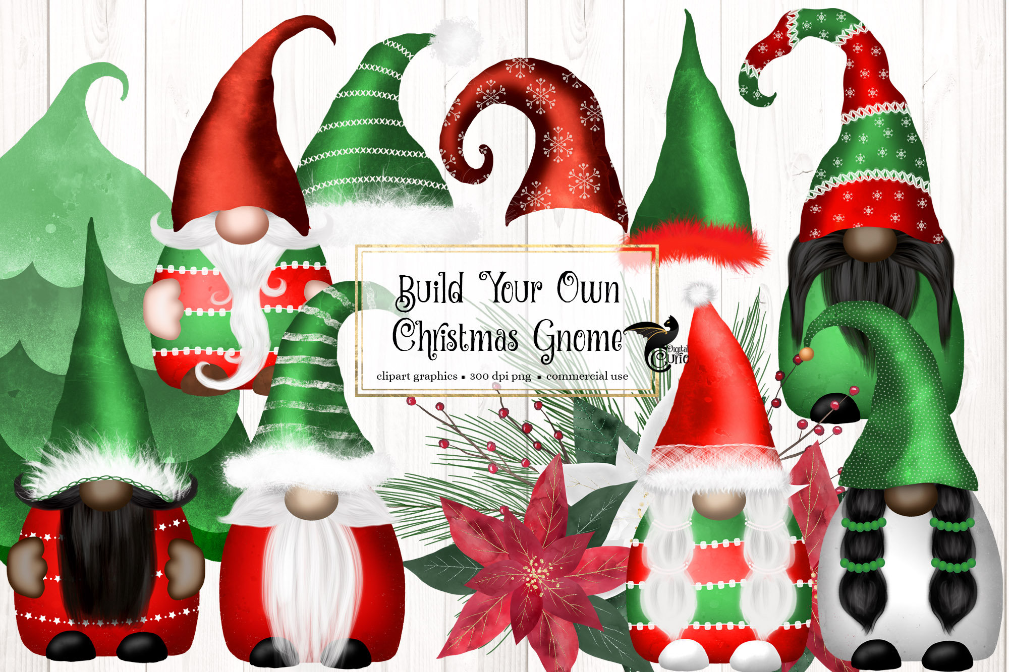 Christmas gnomes png digital clipart PNG instant download Hand Drawn graphics digital clipart Cute characters