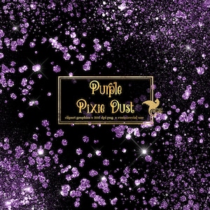 May include: Purple glitter on a black background. The text "Purple Pixie Dust" is in a gold frame.