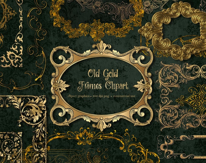 Vintage Gold Frames Clipart | 10 JPG | Vintage Baroque Frames Mockup ...
